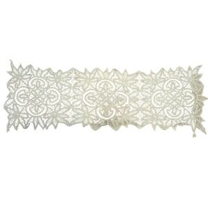 Vintage Handmade Battenberg Lace Table Runner Off White Floral Dresser Scarf